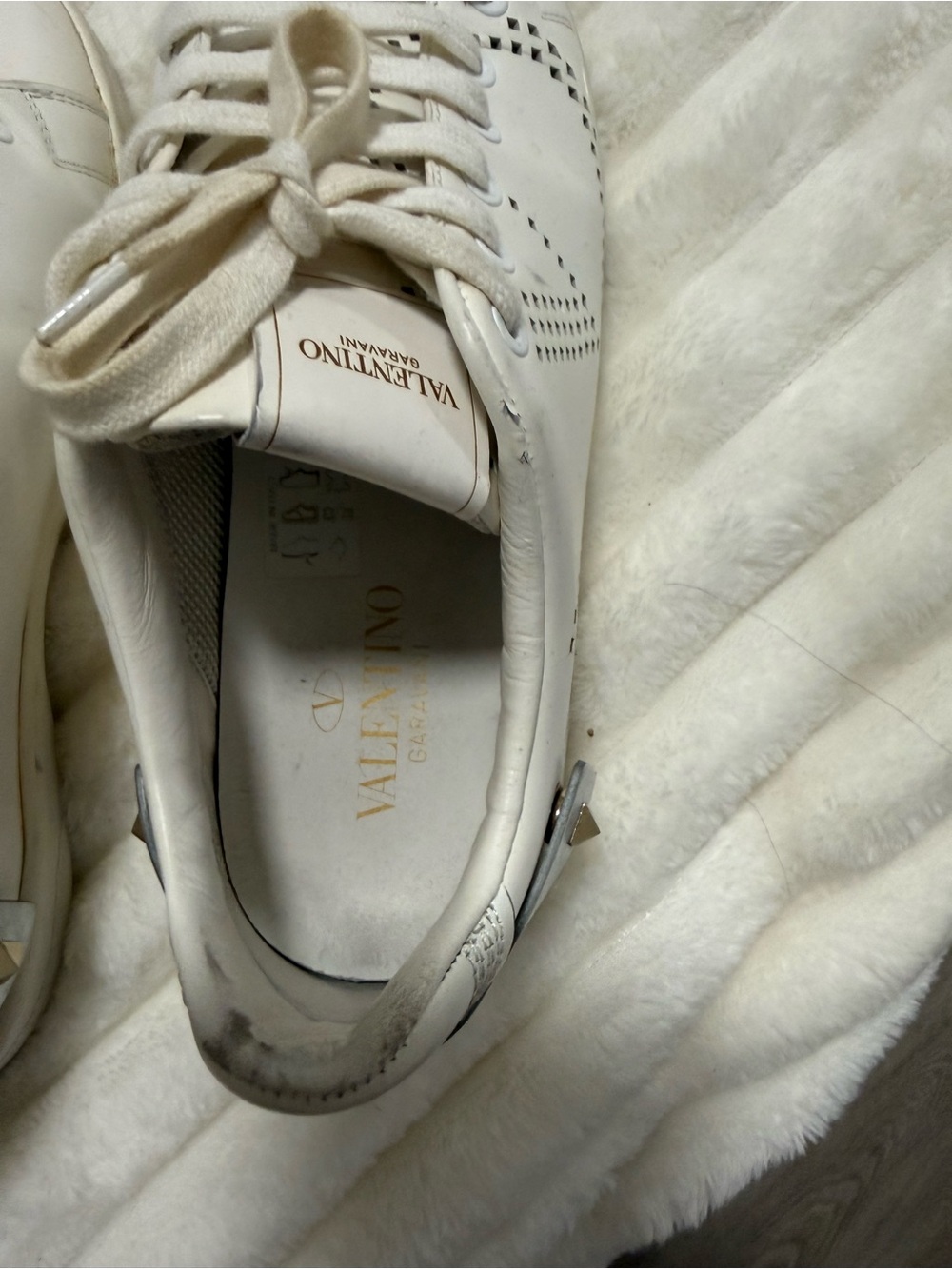 Valentino White Leather Perforated Lace-Up Sneakers